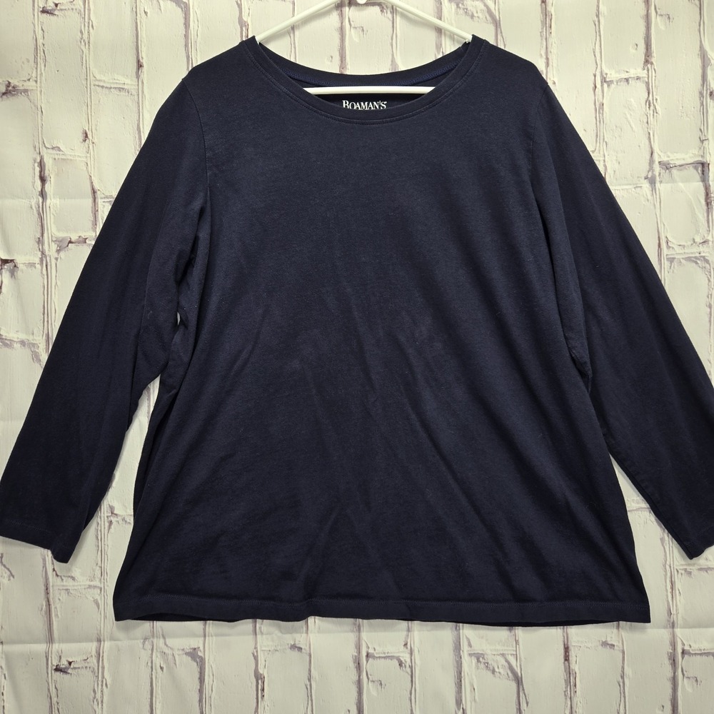 Roaman's Womens‎ Size Large 18/20 Pullover Top Solid Navy Blue Long Sleeve Shirt